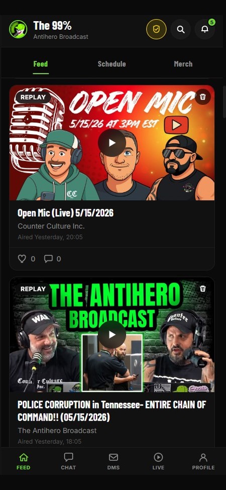 Broadcast community app screen