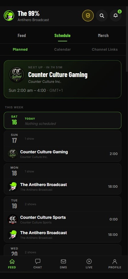 Broadcast community app screen