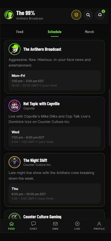 Broadcast community app screen