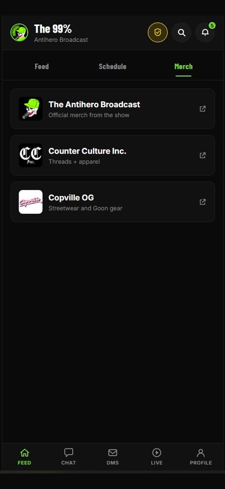 Broadcast community app screen