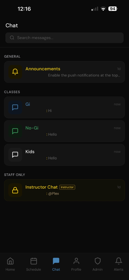 Martial arts app screen